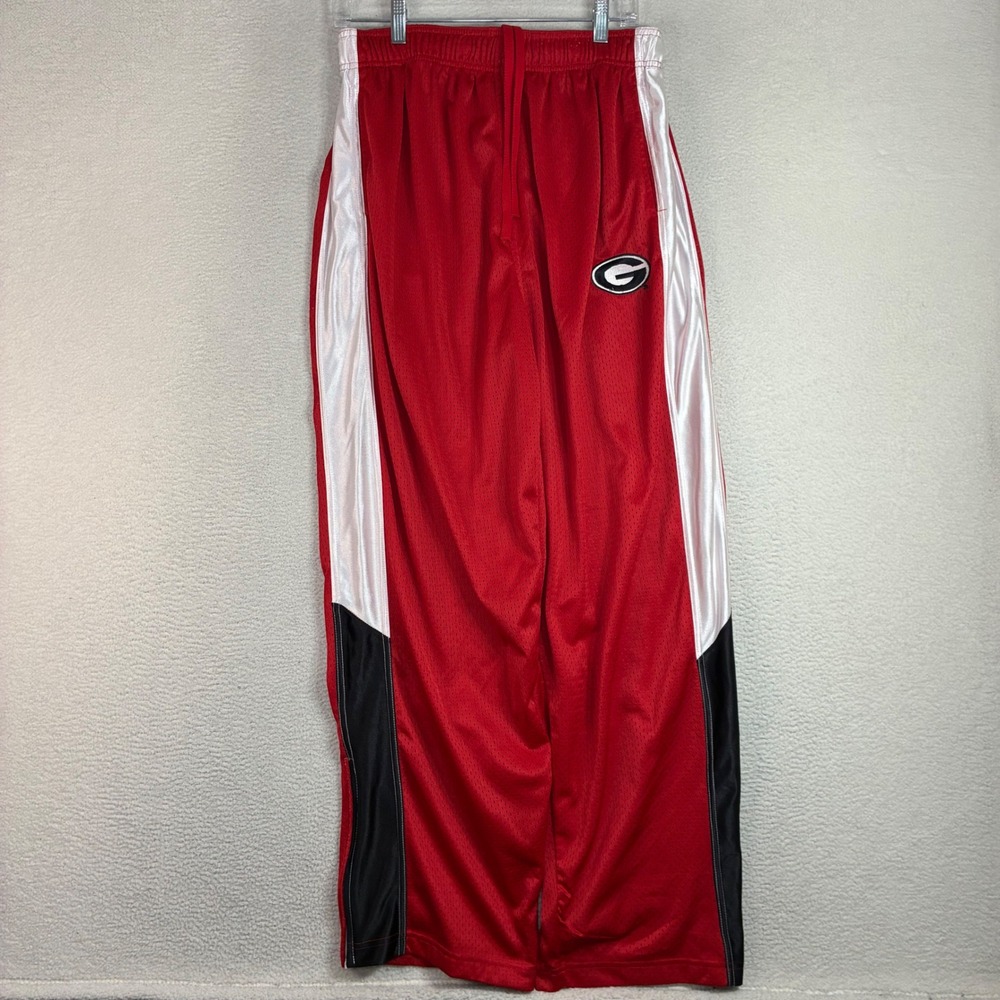 Y2K Georgia Bulldogs Baggy Track Pants Men L Red Mesh Silky Reebok Heisman